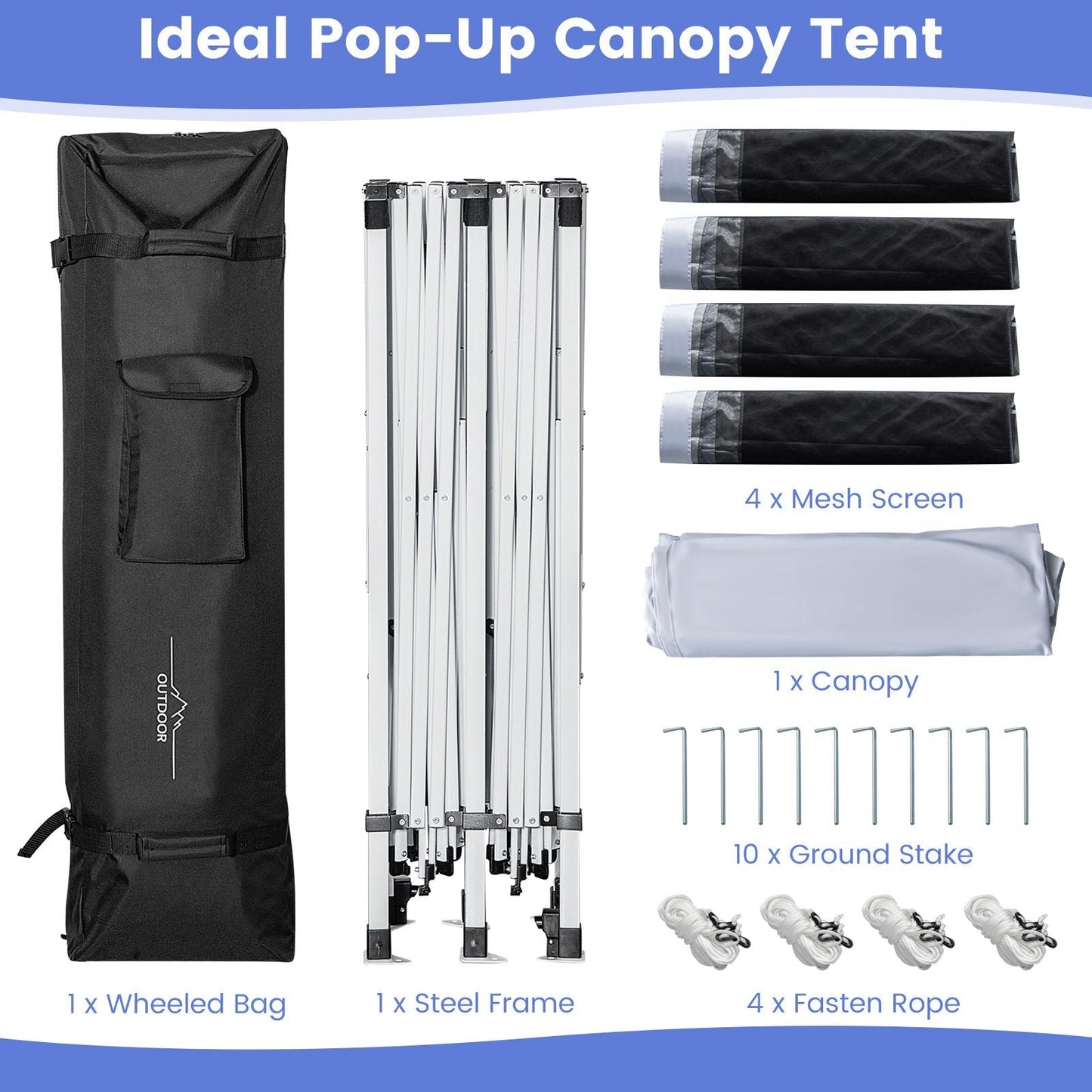 3 x 6 m Pop-Up Canopy UV Screen House Party Tent with Removable Sidewalls-White