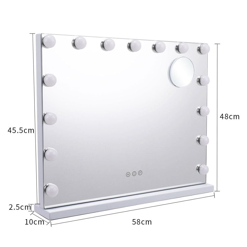 USB White Rectangle Tabletop Hollywood LED Vanity Mirror-58x48cm