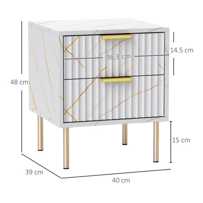 HOMCOM Elegant Two-Drawer Bedside Table - White