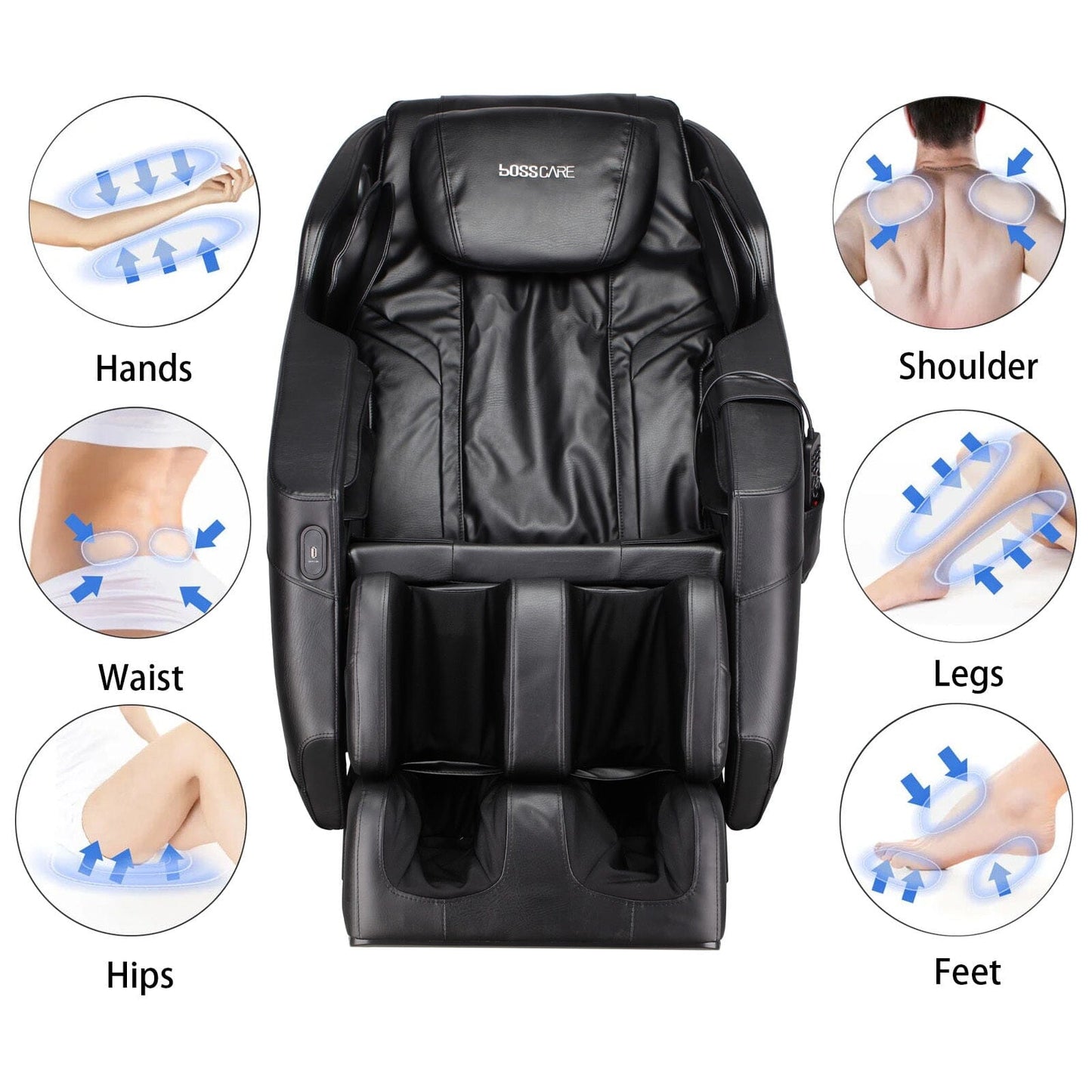 105cm H Real Relax Black Faux Leather Massage Chair with 6 Pre-Set Auto Modes Bluetooth Speaker