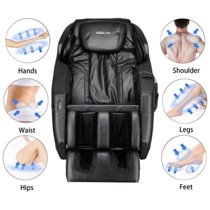 105cm H Real Relax Black Faux Leather Massage Chair with 6 Pre-Set Auto Modes Bluetooth Speaker