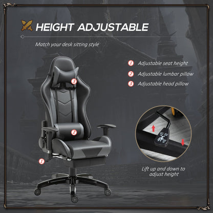 HOMCOM Gaming Chair Swivel Home Office Racing Gamer Desk Chair w/ Footrest, Black Grey