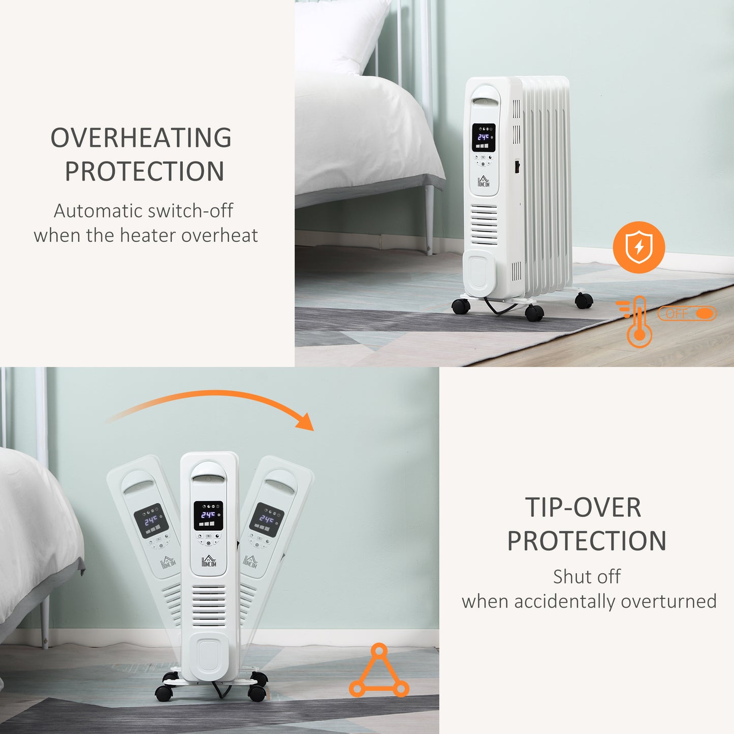 HOMCOM 1500W Digital Oil Filled Radiator, 7 Fin, Portable Electric Heater with LED Display, 24-Hour Timer, 3 Heat Settings, Safety Cut-Off and Remote Control, White