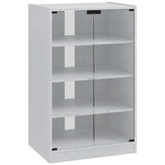 HOMCOM 4-Tier Hi-Fi Stand,  Record Player Stand with Adjustable Shelves and Push-to-Open Glass Doors, White Wood-Effect