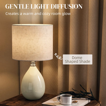 HOMCOM Table Lamp, Vintage Eastern Bedside Desk Lamp with Fabric Lampshade for Study, Bedroom, Living Room, Cream White