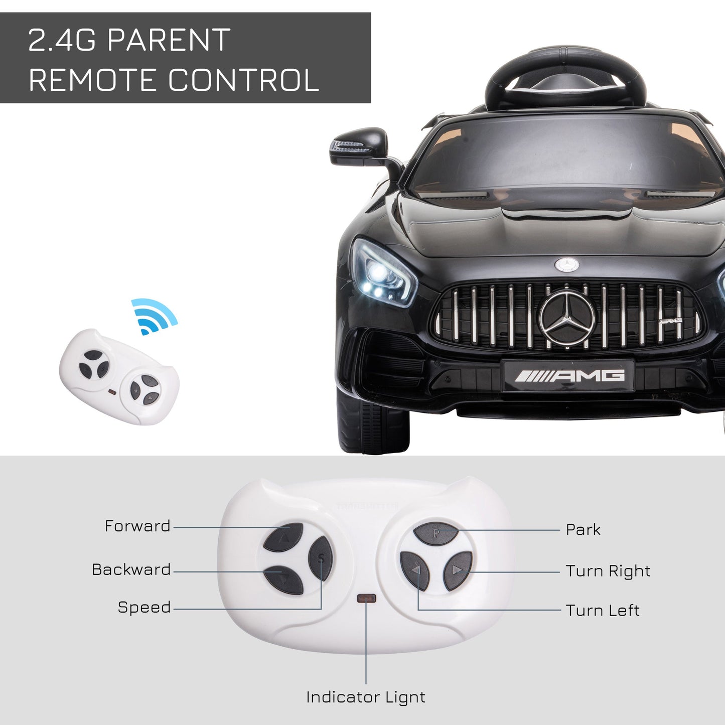 12V Battery-powered 2 Motors Kids Electric Ride On Car GTR Toy with Parental Remote Control Music Lights MP3 for 3-5 Years Old Black