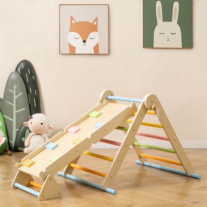 3-in-1 Pikler Triangle Climbing Set with Dual-Side Ramp and Adjustable Climbing Triangle-Multicolor
