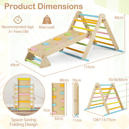 3-in-1 Pikler Triangle Climbing Set with Dual-Side Ramp and Adjustable Climbing Triangle-Multicolor