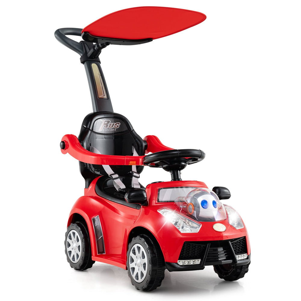 3-in-1 Push Car for Toddler Sliding Car with Seat Belt and Canopy-Red