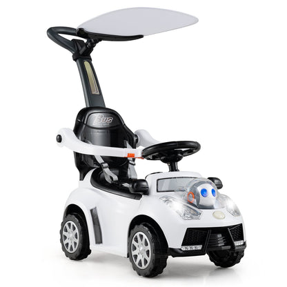 3-in-1 Push Car for Toddler Sliding Car with Seat Belt and Canopy-White