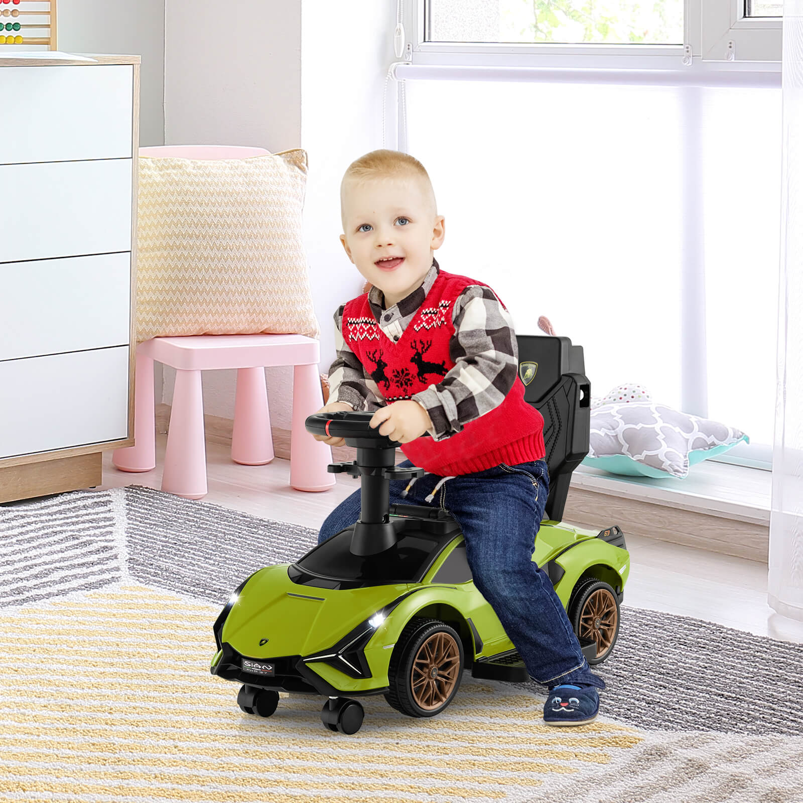 3-in-1 Ride On Push Car with Removable Guardrails and Handle-Green