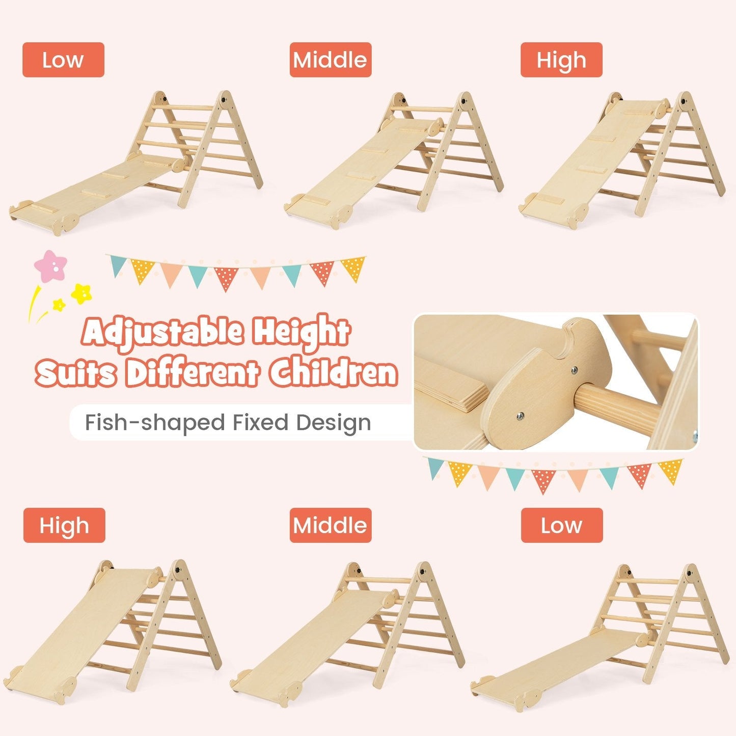 3-in-1 Triangular Climbing Toys Foldable Triangle Set for Toddlers-Natural