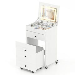3-in-1 Small Vanity Desk Set with Flip-top Mirror and Lights-White