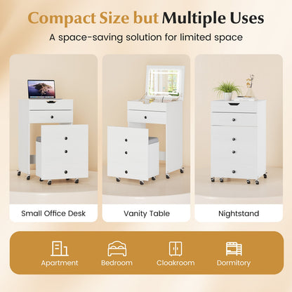 3-in-1 Small Vanity Desk Set with Flip-top Mirror and Lights-White