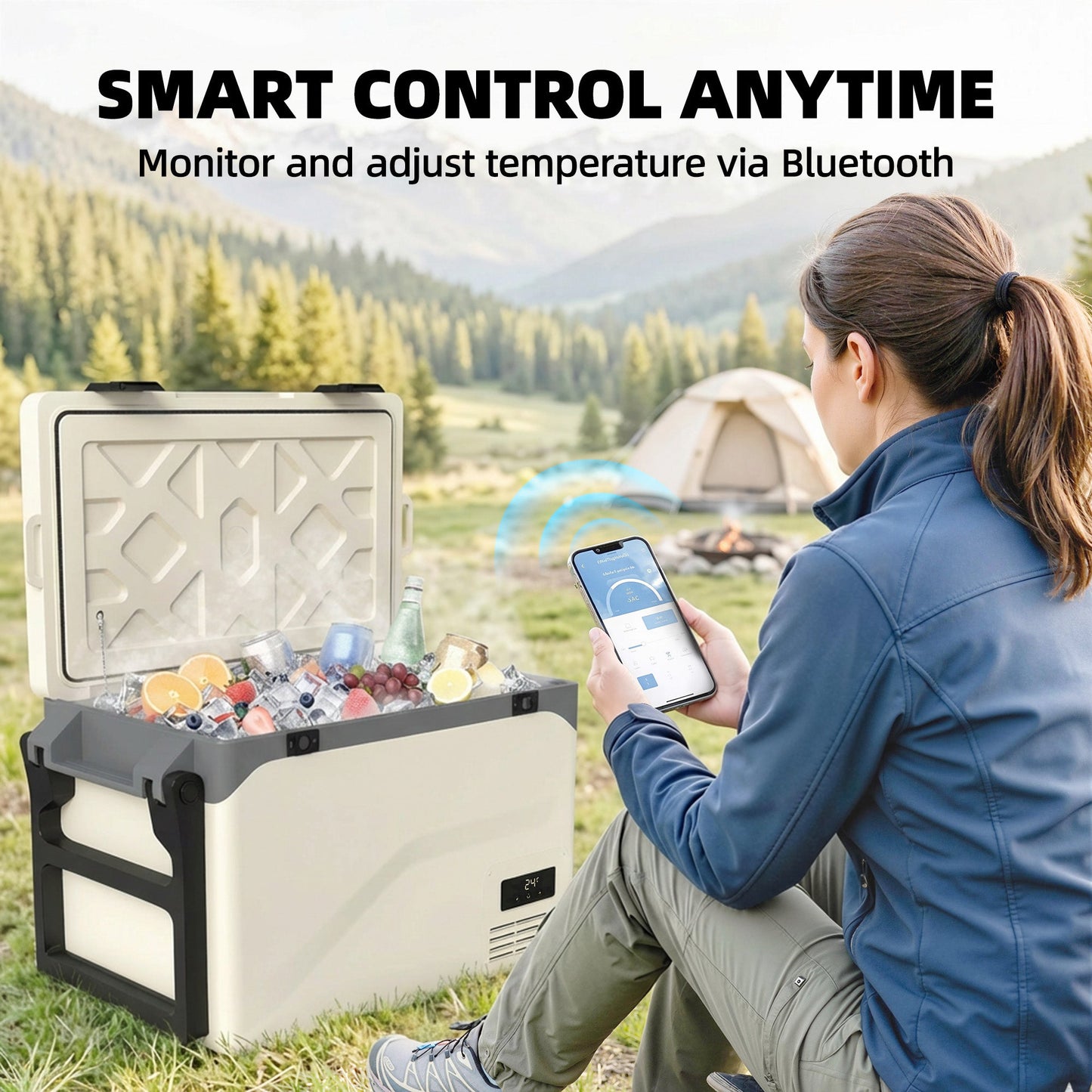 Outsunny 42.5L Compressor Car Fridge Freezer, Camping Refrigerator with App Control, 20â-20â