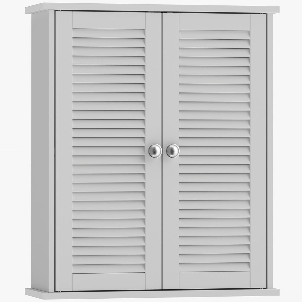 HOMCOM Bathroom Cabinet, Bathroom Wall Cabinet with Louvered Doors and Adjustable Shelf Storage for Kitchen, White