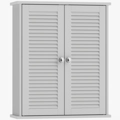 HOMCOM Bathroom Cabinet, Bathroom Wall Cabinet with Louvered Doors and Adjustable Shelf Storage for Kitchen, White