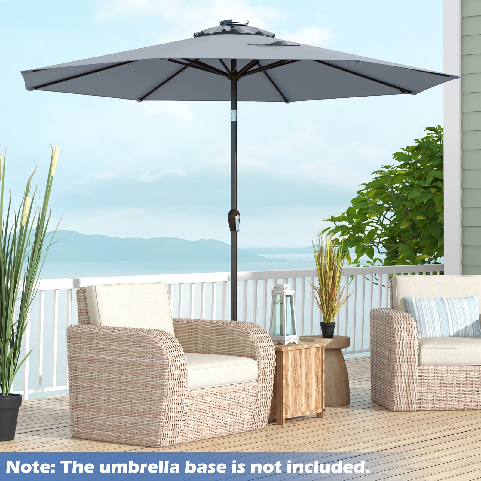3m Solar Powered LED Lighted Patio Umbrella with Tilt and Crank-Grey