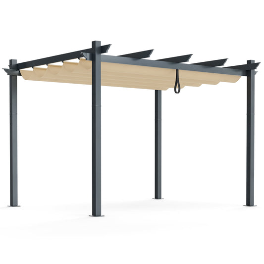 2.9 x 3.6 m Outdoor Retractable Pergola with Canopy Cover-Beige