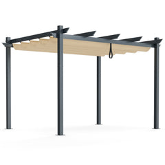 2.9 x 3.6 m Outdoor Retractable Pergola with Canopy Cover-Beige