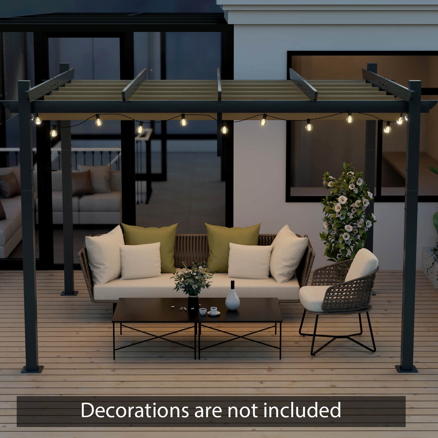2.9 x 3.6 m Outdoor Retractable Pergola with Canopy Cover-Beige