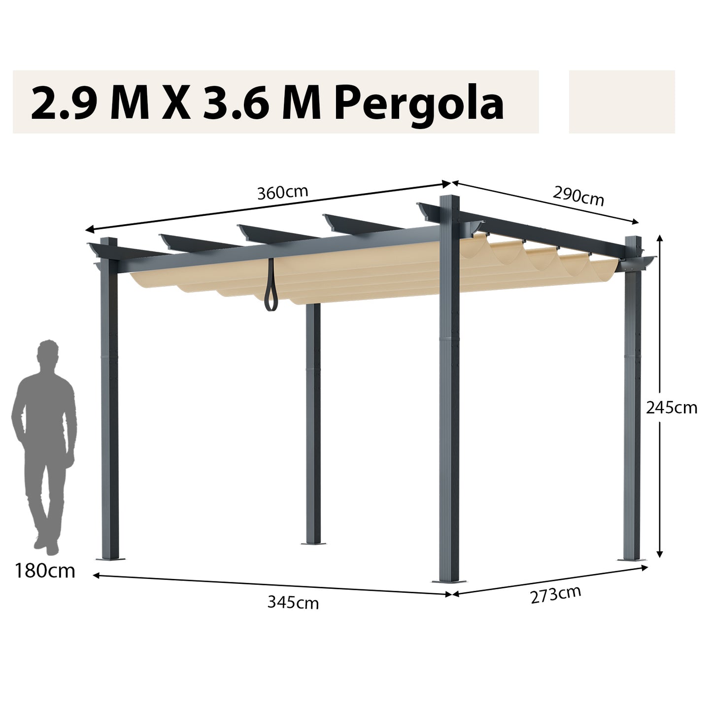 2.9 x 3.6 m Outdoor Retractable Pergola with Canopy Cover-Beige