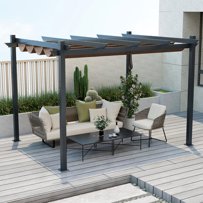 2.9 x 3.6 m Outdoor Retractable Pergola with Canopy Cover-Coffee
