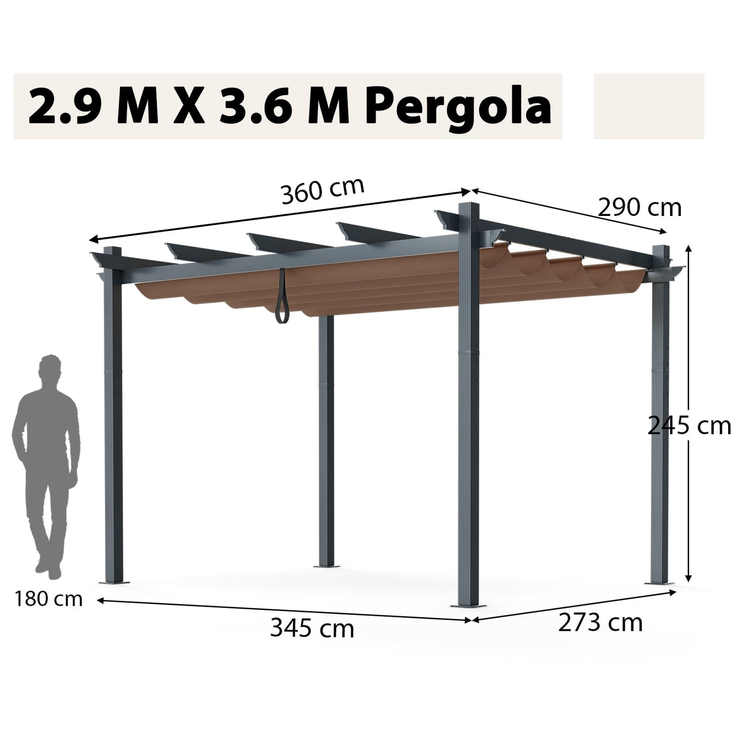 2.9 x 3.6 m Outdoor Retractable Pergola with Canopy Cover-Coffee