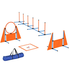 PawHut 6-Piece Dog Agility Equipment Set with Weave Poles, Jump Ring, Hurdle, Pause Box, Bag, Orange