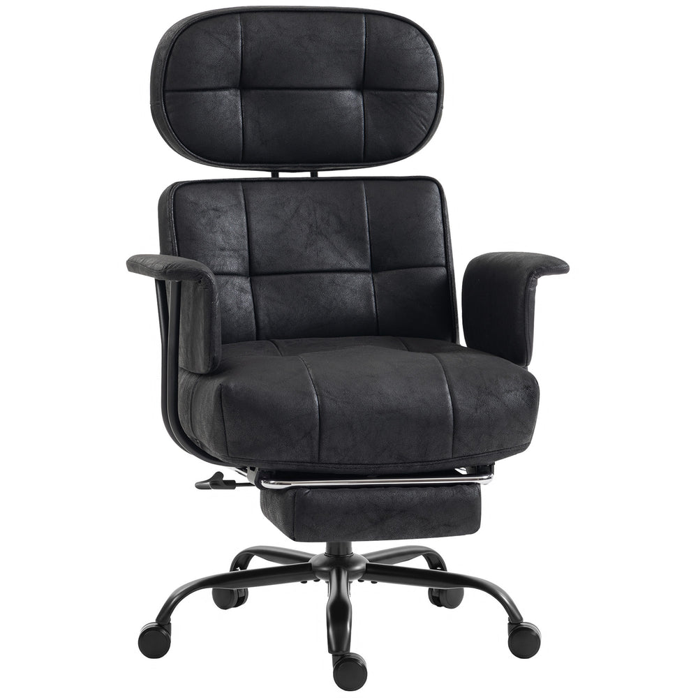 HOMCOM Office Chair, Big and Tall Desk Chair with Footrest, Wide Seat, Leathaire, Reclining Back, Swivel Wheels, Black