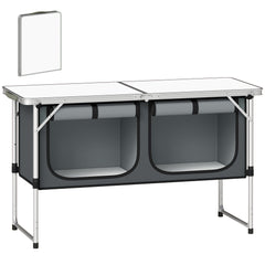 Outsunny Camping Cupboards Folding Portable Aluminium Camp Cook Station with Storage Cupboard for Outdoor BBQ