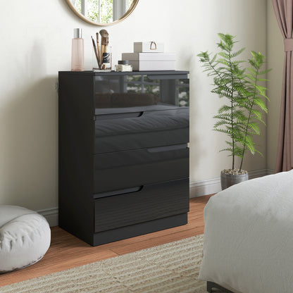 HOMCOM Chest of Four High Gloss Front Drawers - Black