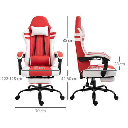 Vinsetto PU Leather Gaming Chair with Headrest, Footrest, Wheels, Adjustable Height, Racing Gamer Chair, Red White