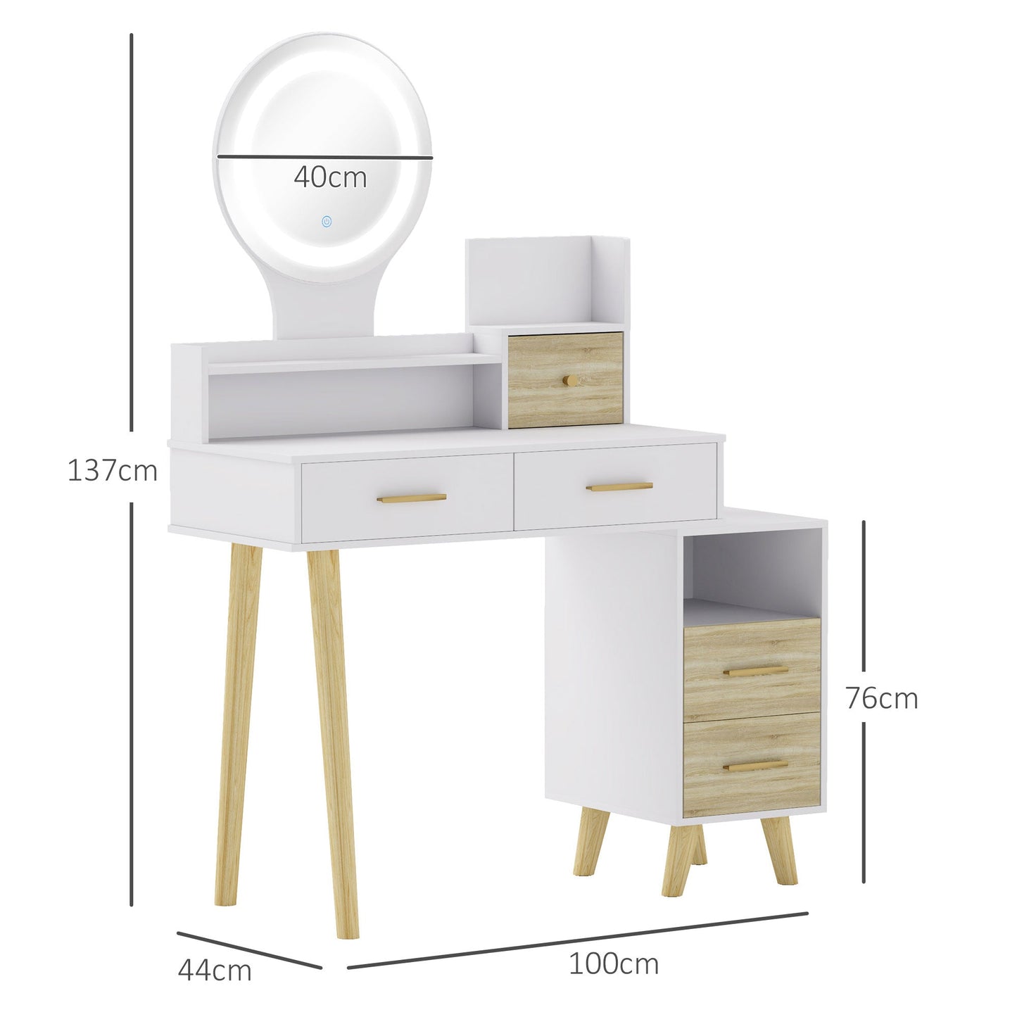 HOMCOM Elegant Dressing Table, with Storage - White