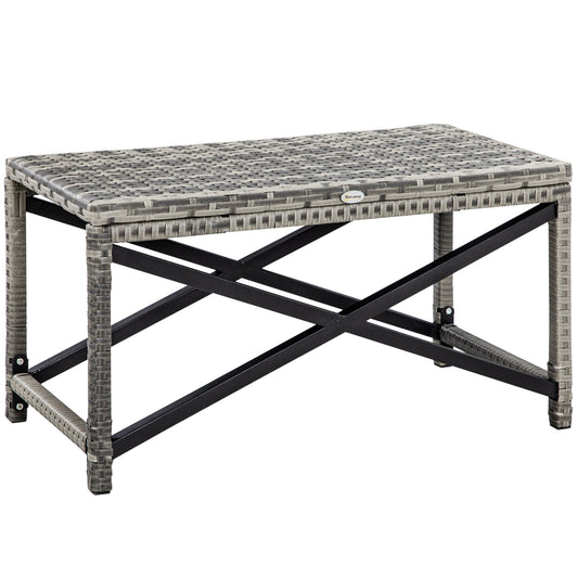 Outsunny Outdoor Coffee Table, Garden PE Rattan Side Table with Plastic Board Under the Full Woven Table Top and X-Shape Frame for Patio, Balcony, Mixed Grey