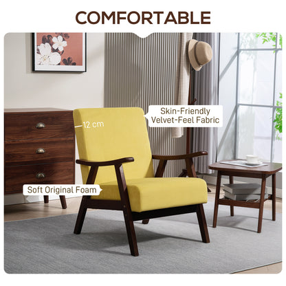 HOMCOM Nordic Accent Chair, Upholstered Velvet Armchair with Solid Wood Frame and Soft Thick Padded for Living Room, Bedroom, Champagne
