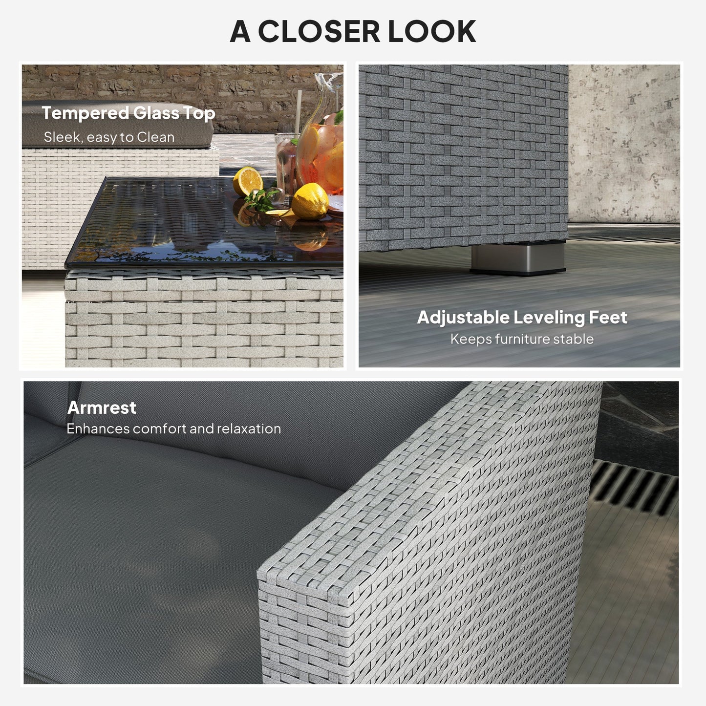 Outsunny 6 Pieces Rattan Corner Sofa Set - Mixed Grey