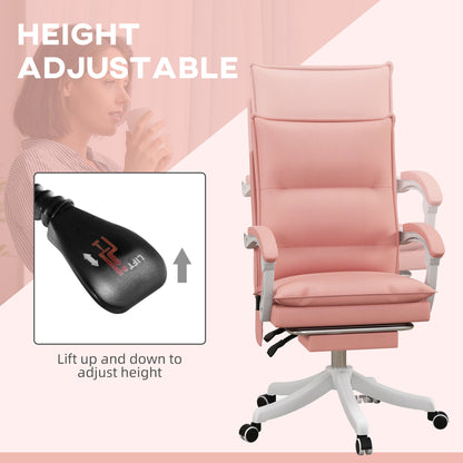 Vinsetto Vibration Massage Office Chair with Heat, Faux Leather Computer Chair with Footrest, Armrest, Reclining Back, Double-tier Padding, Pink