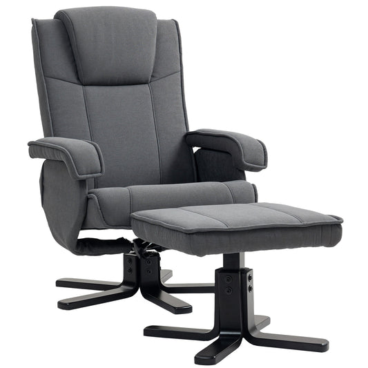 HOMCOM Rocker Swivel Recliner Chair with Footstool - Charcoal Grey Velvet