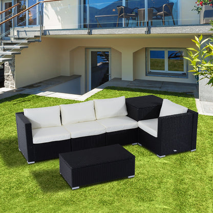 Outsunny 4-Seater Rattan Garden Corner Sofa Set Wicker Weave Furniture With Cushion Black