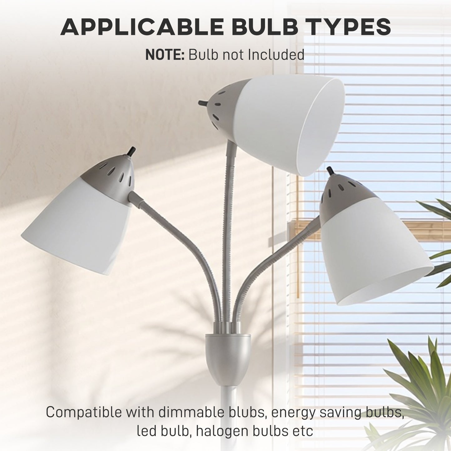 HOMCOM Arc Tree Floor Lamp with 3 Adjustable Rotating Lights, Industrial Standing Lamp with Steel Frame, Silver Tone