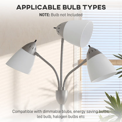 HOMCOM Arc Tree Floor Lamp with 3 Adjustable Rotating Lights, Industrial Standing Lamp with Steel Frame, Silver Tone