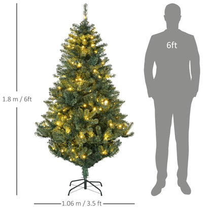 HOMCOM 6' Artificial Prelit Christmas Trees Holiday D√É¬©cor with Warm White LED Lights, Decoration, Banner, Tag, Ball