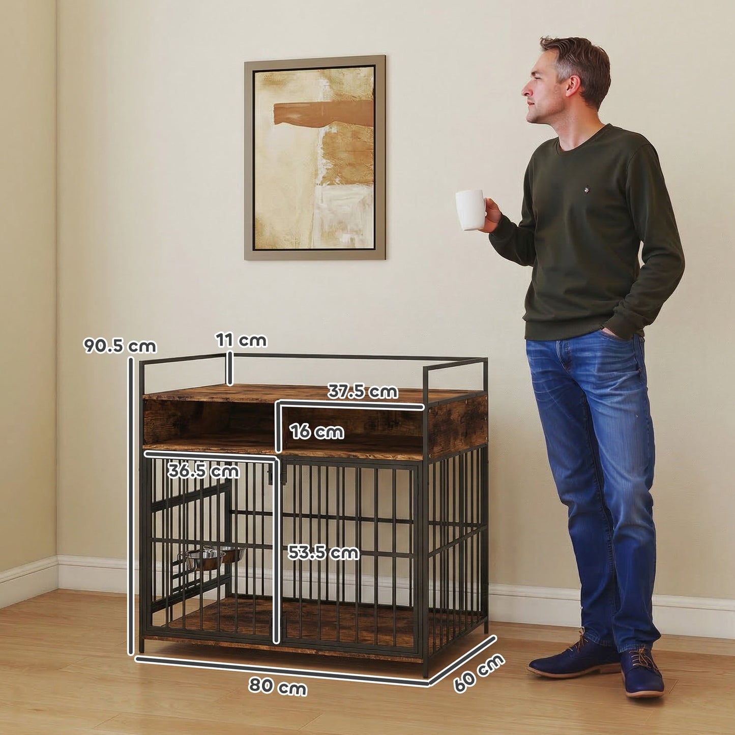 PawHut Dog Crate Furniture, Dog Cage with Rotatable Feeding Station and Storage Shelves, End Side Table Indoor Pet Kenne