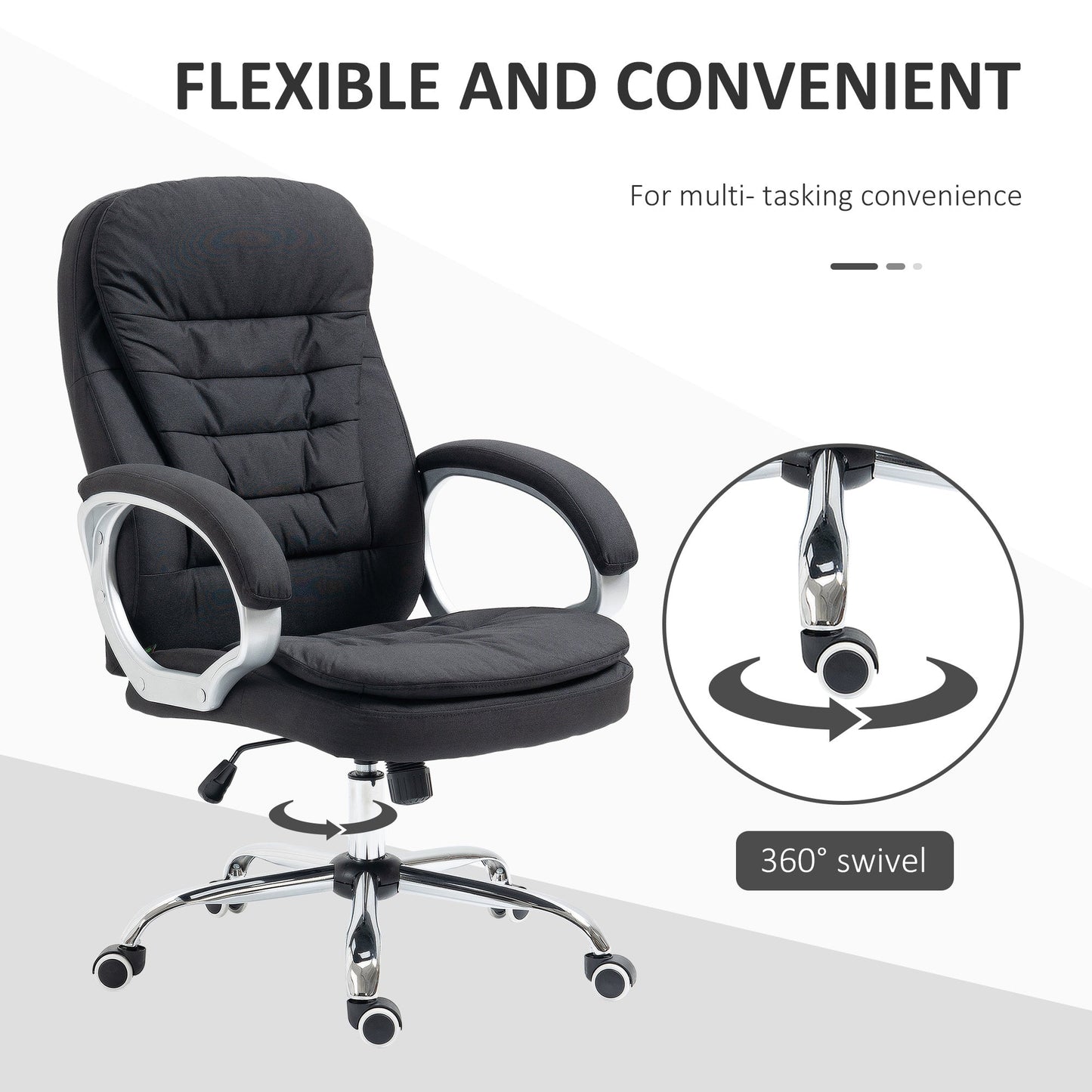 Vinsetto Ergonomic Office Chair Task Chair for Home with Arm, Swivel Wheels, Linen Fabric, Black