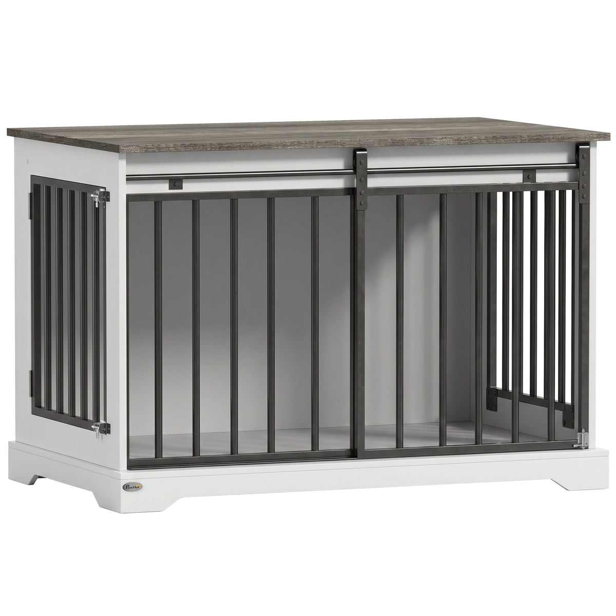 PawHut 100 cm Large Dog Crate Furniture with Sliding Barn Door for Large Dogs, White