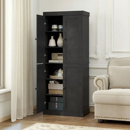 4-Door Modern Freestanding Storage Organizer with 2 Adjustable Shelves-Black