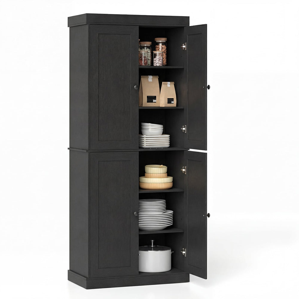 4-Door Modern Freestanding Storage Organizer with 2 Adjustable Shelves-Black