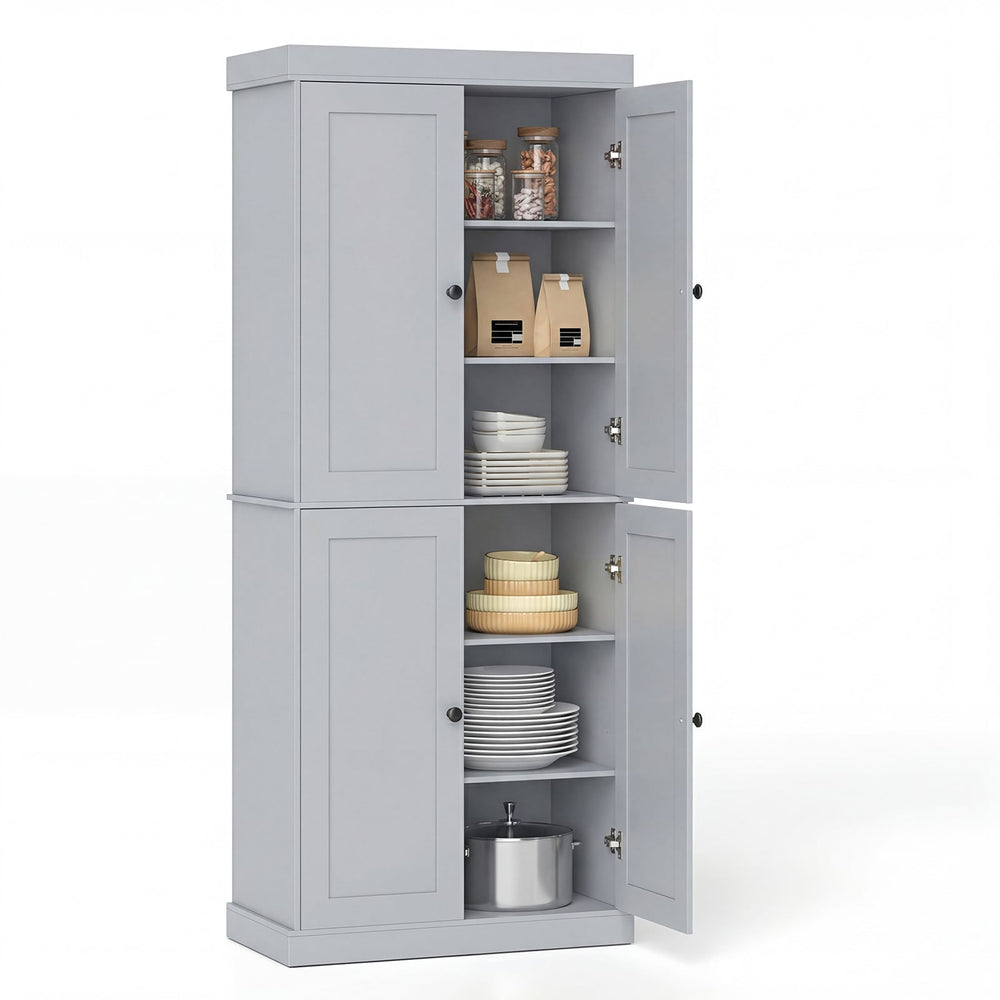 4-Door Modern Freestanding Storage Organizer with 2 Adjustable Shelves-Grey