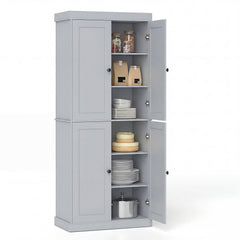 4-Door Modern Freestanding Storage Organizer with 2 Adjustable Shelves-Grey